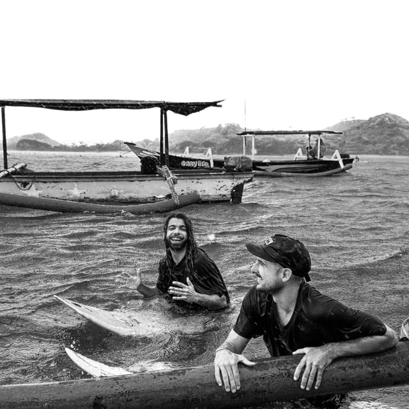 Two of us hanging off the outrigger